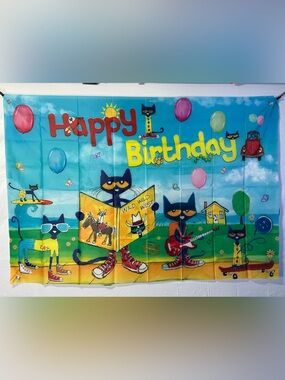 Pete The Cat Happy Birthday Backdrop Banner 5x3Ft.